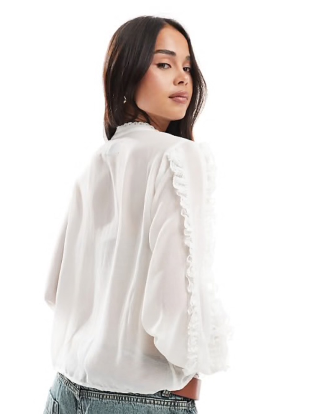 Asos Design Lace Blouse Ruffles Off-white Cream Size 12 Large Victorian